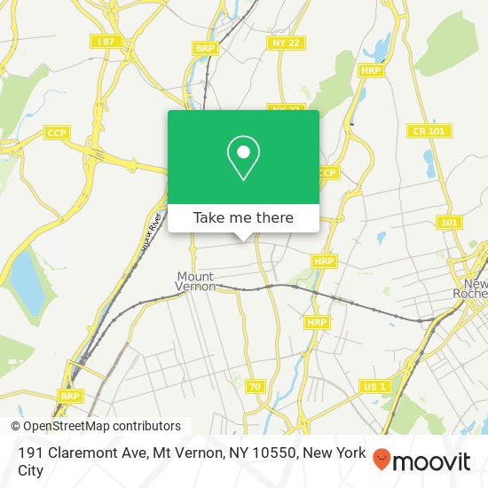 Mapa de 191 Claremont Ave, Mt Vernon, NY 10550