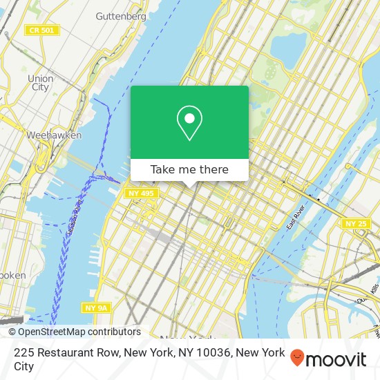 Mapa de 225 Restaurant Row, New York, NY 10036