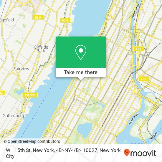 Mapa de W 115th St, New York, <B>NY< / B> 10027