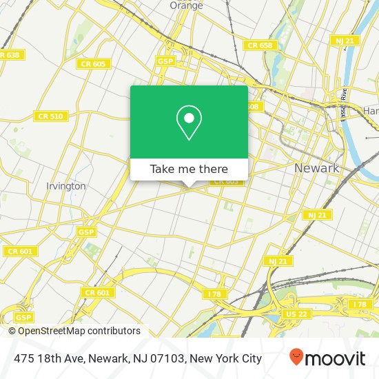 Mapa de 475 18th Ave, Newark, NJ 07103