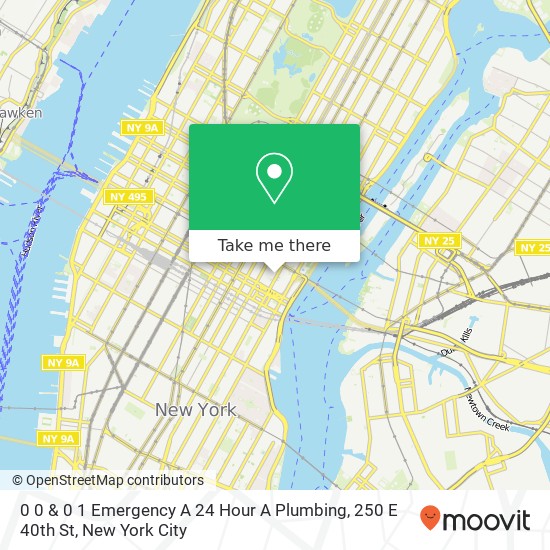 Mapa de 0 0 & 0 1 Emergency A 24 Hour A Plumbing, 250 E 40th St