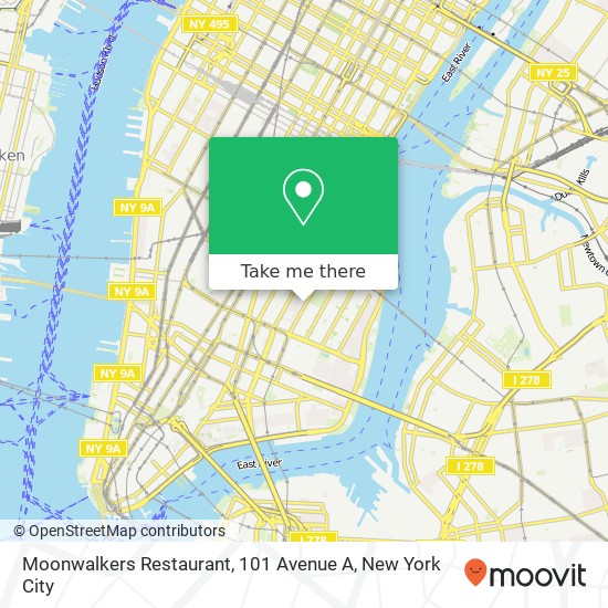 Moonwalkers Restaurant, 101 Avenue A map