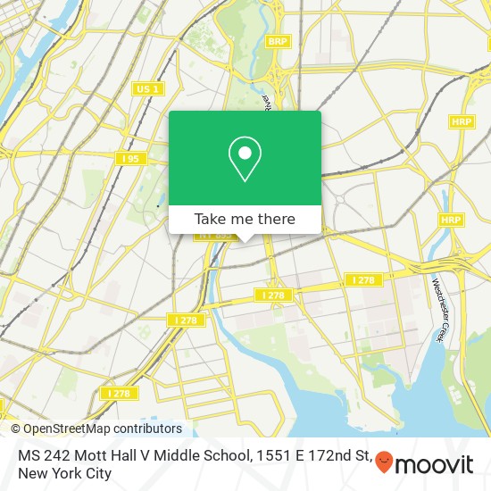 Mapa de MS 242 Mott Hall V Middle School, 1551 E 172nd St