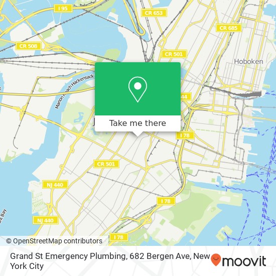 Mapa de Grand St Emergency Plumbing, 682 Bergen Ave