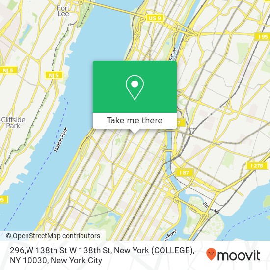 296,W 138th St W 138th St, New York (COLLEGE), NY 10030 map
