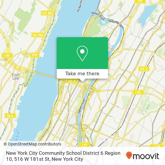 Mapa de New York City Community School District 6 Region 10, 516 W 181st St