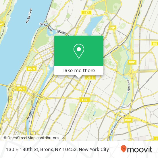 Mapa de 130 E 180th St, Bronx, NY 10453