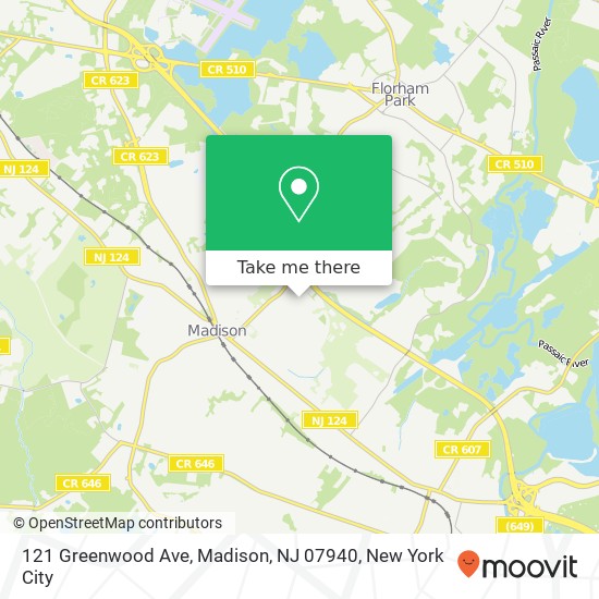 Mapa de 121 Greenwood Ave, Madison, NJ 07940