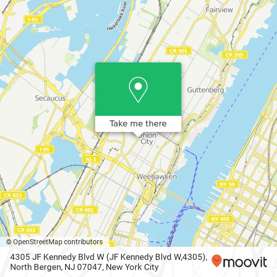 Mapa de 4305 JF Kennedy Blvd W (JF Kennedy Blvd W,4305), North Bergen, NJ 07047