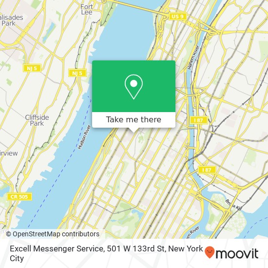 Mapa de Excell Messenger Service, 501 W 133rd St