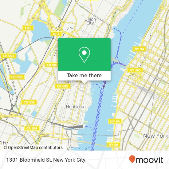Mapa de 1301 Bloomfield St, Hoboken, NJ 07030