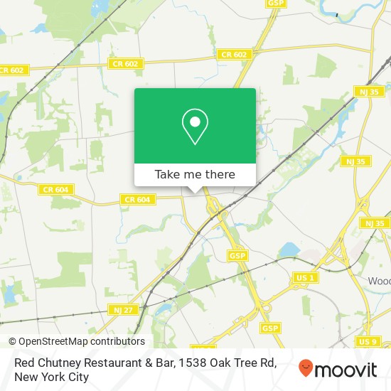 Mapa de Red Chutney Restaurant & Bar, 1538 Oak Tree Rd