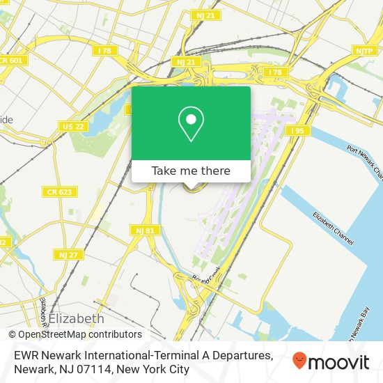 Mapa de EWR Newark International-Terminal A Departures, Newark, NJ 07114
