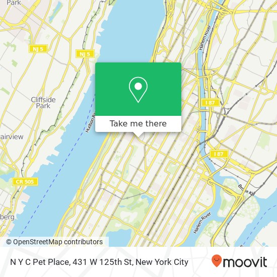Mapa de N Y C Pet Place, 431 W 125th St