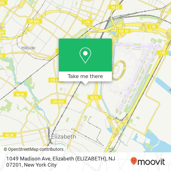 Mapa de 1049 Madison Ave, Elizabeth (ELIZABETH), NJ 07201