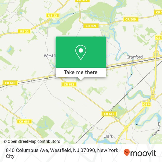 Mapa de 840 Columbus Ave, Westfield, NJ 07090