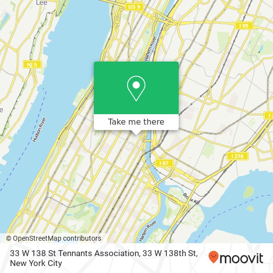 33 W 138 St Tennants Association, 33 W 138th St map