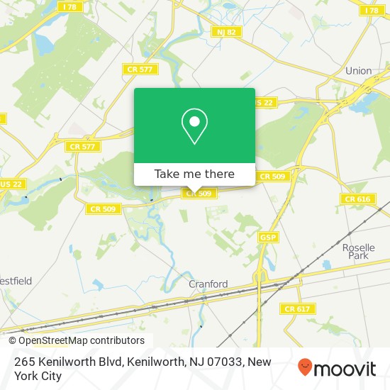 Mapa de 265 Kenilworth Blvd, Kenilworth, NJ 07033