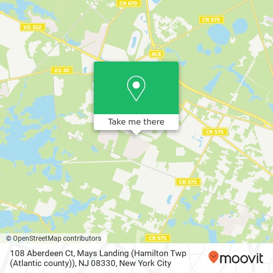Mapa de 108 Aberdeen Ct, Mays Landing (Hamilton Twp (Atlantic county)), NJ 08330