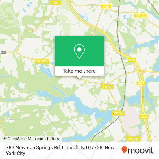 Mapa de 783 Newman Springs Rd, Lincroft, NJ 07738