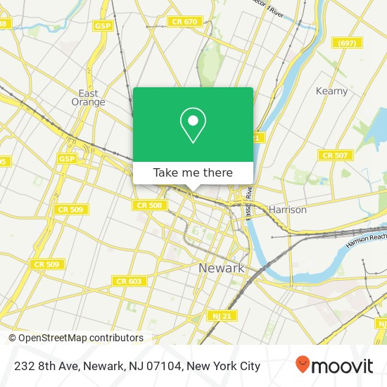 Mapa de 232 8th Ave, Newark, NJ 07104