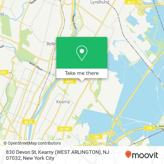 Mapa de 830 Devon St, Kearny (WEST ARLINGTON), NJ 07032