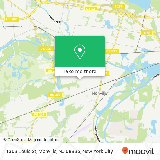 Mapa de 1303 Louis St, Manville, NJ 08835