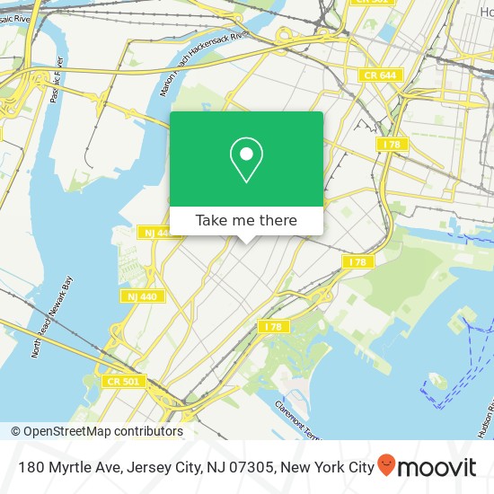 Mapa de 180 Myrtle Ave, Jersey City, NJ 07305