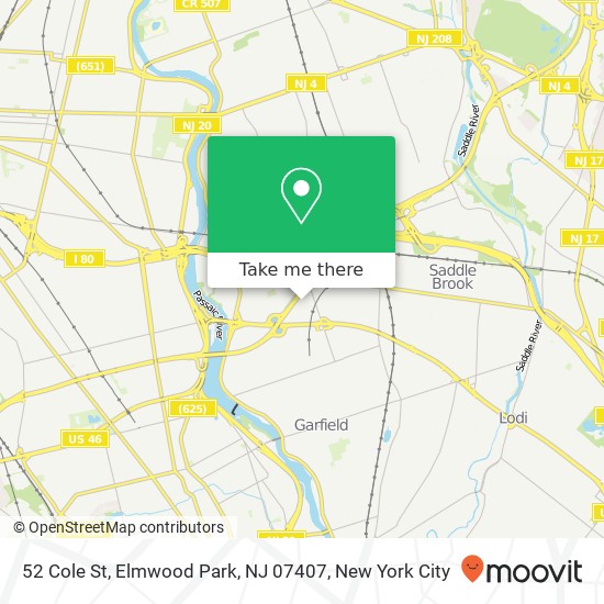 Mapa de 52 Cole St, Elmwood Park, NJ 07407