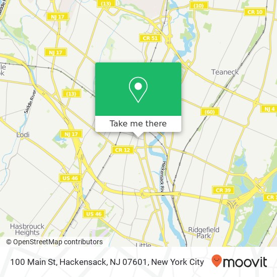 Mapa de 100 Main St, Hackensack, NJ 07601