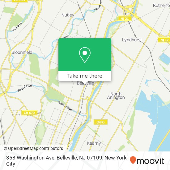 Mapa de 358 Washington Ave, Belleville, NJ 07109