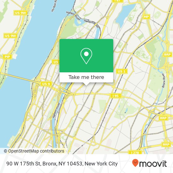 Mapa de 90 W 175th St, Bronx, NY 10453