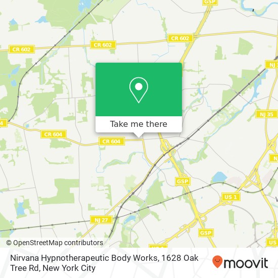 Mapa de Nirvana Hypnotherapeutic Body Works, 1628 Oak Tree Rd