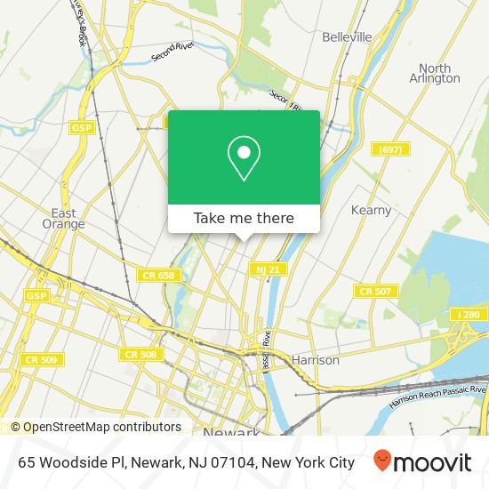 Mapa de 65 Woodside Pl, Newark, NJ 07104