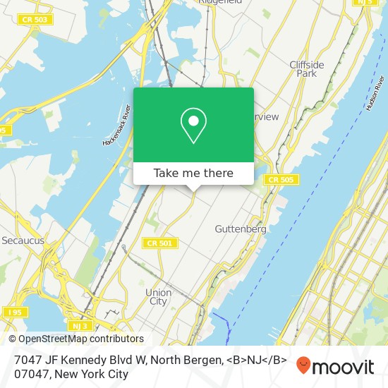 Mapa de 7047 JF Kennedy Blvd W, North Bergen, <B>NJ< / B> 07047