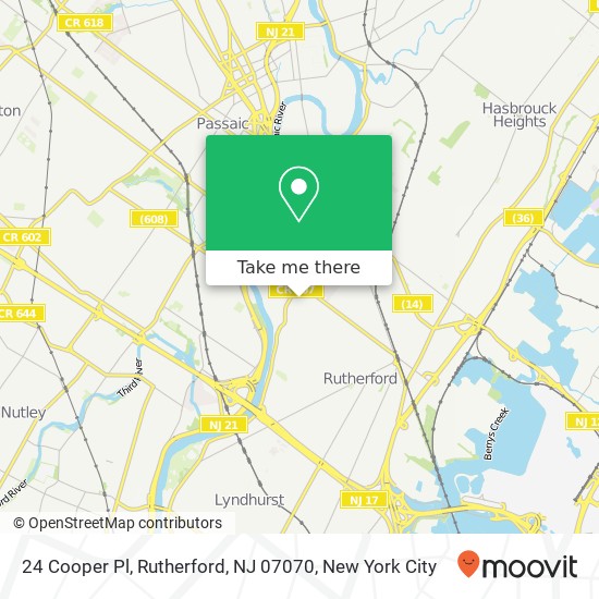 Mapa de 24 Cooper Pl, Rutherford, NJ 07070