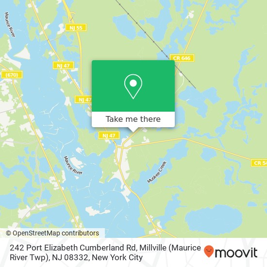 242 Port Elizabeth Cumberland Rd, Millville (Maurice River Twp), NJ 08332 map