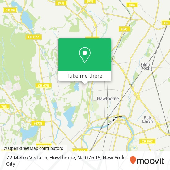 Mapa de 72 Metro Vista Dr, Hawthorne, NJ 07506