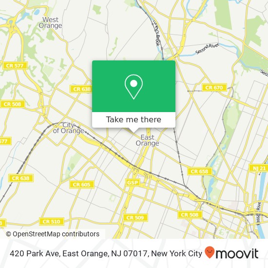 Mapa de 420 Park Ave, East Orange, NJ 07017