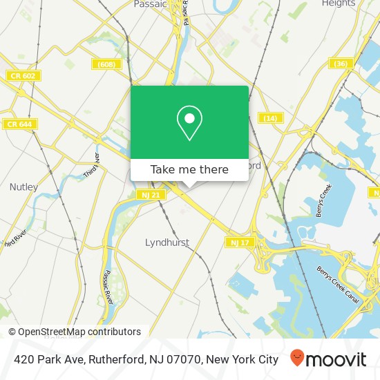 Mapa de 420 Park Ave, Rutherford, NJ 07070