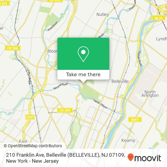 Mapa de 210 Franklin Ave, Belleville (BELLEVILLE), NJ 07109