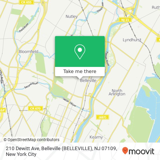 Mapa de 210 Dewitt Ave, Belleville (BELLEVILLE), NJ 07109