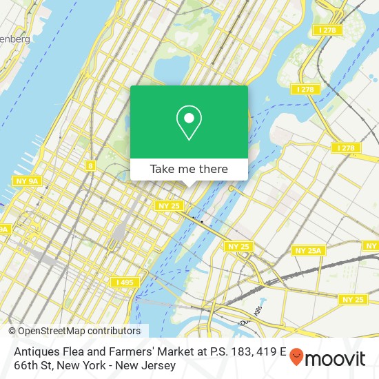 Mapa de Antiques Flea and Farmers' Market at P.S. 183, 419 E 66th St