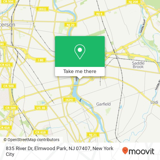 Mapa de 835 River Dr, Elmwood Park, NJ 07407