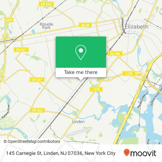 Mapa de 145 Carnegie St, Linden, NJ 07036