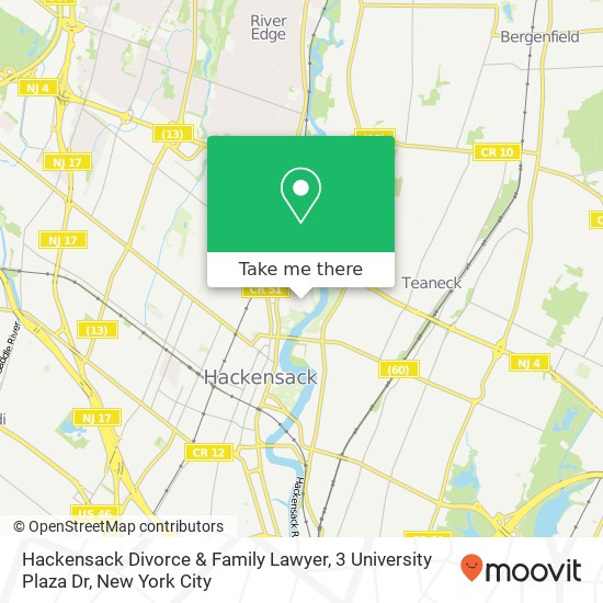 Mapa de Hackensack Divorce & Family Lawyer, 3 University Plaza Dr