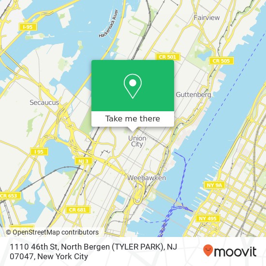 Mapa de 1110 46th St, North Bergen (TYLER PARK), NJ 07047