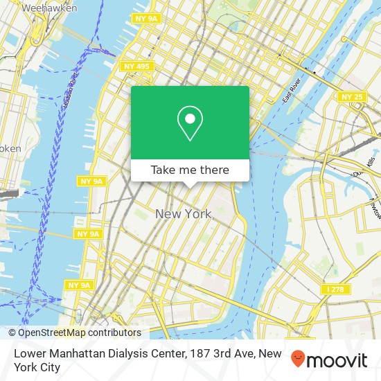 Mapa de Lower Manhattan Dialysis Center, 187 3rd Ave