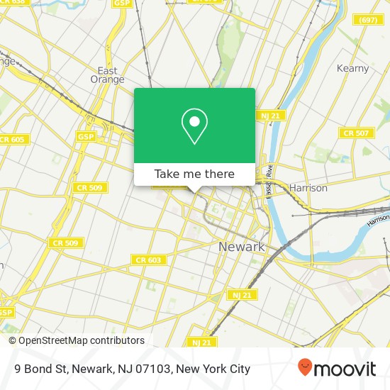 Mapa de 9 Bond St, Newark, NJ 07103
