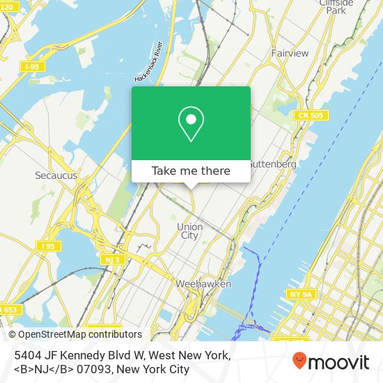 Mapa de 5404 JF Kennedy Blvd W, West New York, <B>NJ< / B> 07093